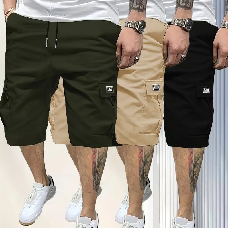 🔥🔥Customer Favorite Men's Shorts Set Khaki Black & Green Slanted Pockets