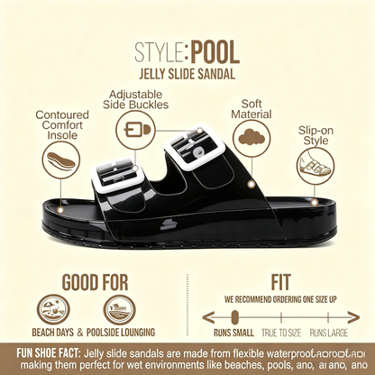 Pool Jelly Slide Sandals for Women - Waterproof Double Buckle Adjustable Slip-On Womens Jelly Sandals For Beach