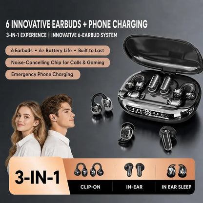 🔥 6-Earbud 3-in-1 Wireless Headphones & Emergency Phone Charger