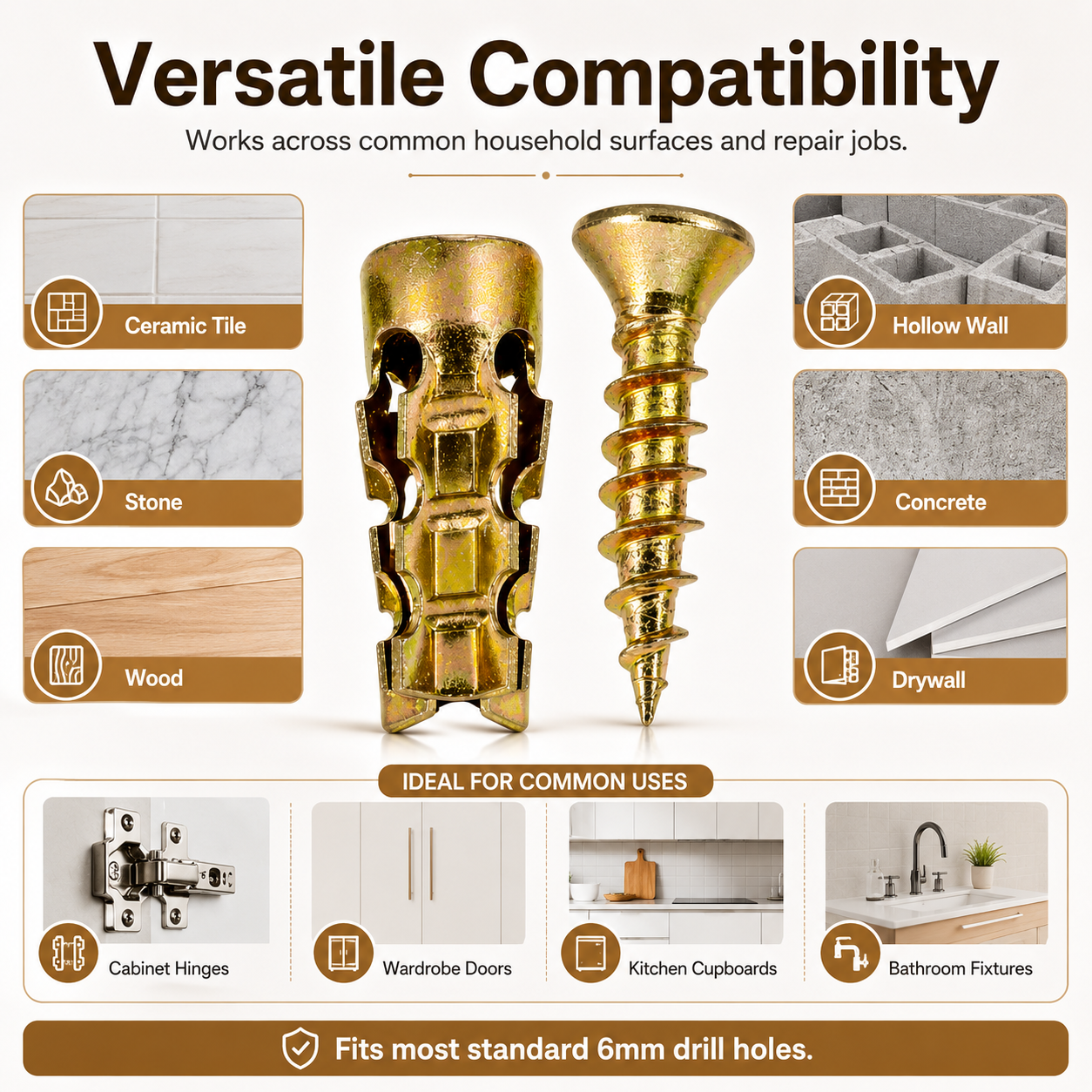 🔩 6×14mm Short Expansion Screw Set for Cabinet Hinge Repair & Stripped Thread Restoration