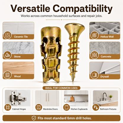 🔩 6×14mm Short Expansion Screw Set for Cabinet Hinge Repair & Stripped Thread Restoration