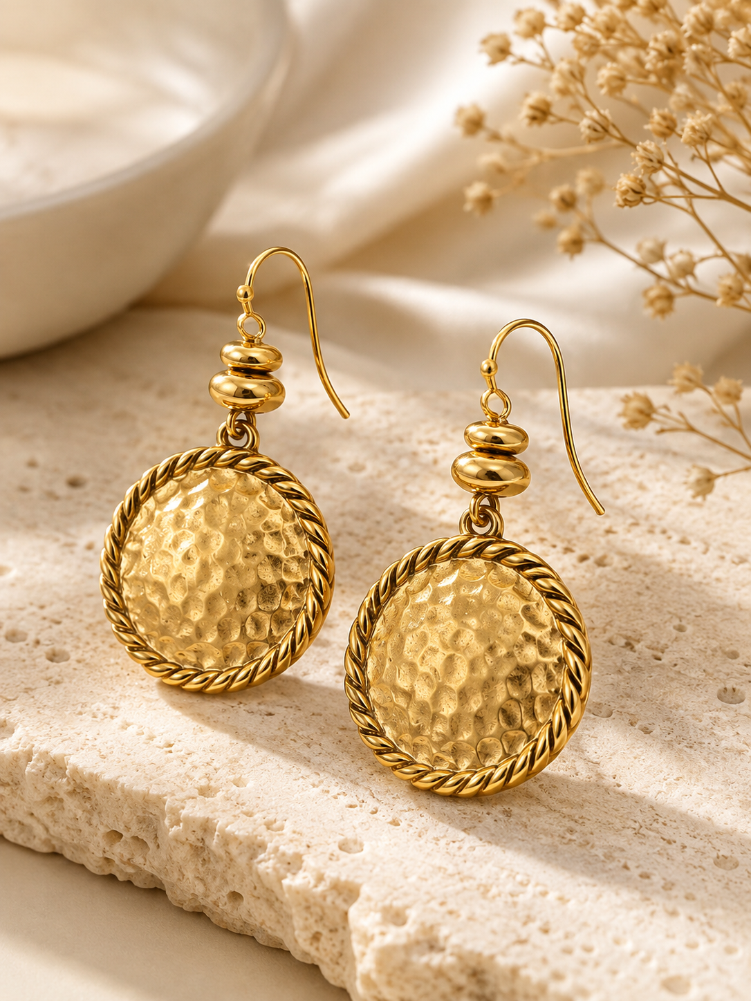 💫Vintage Hammered Metal Drop Earrings– Lightweight Geometric Statement Jewellery ✨