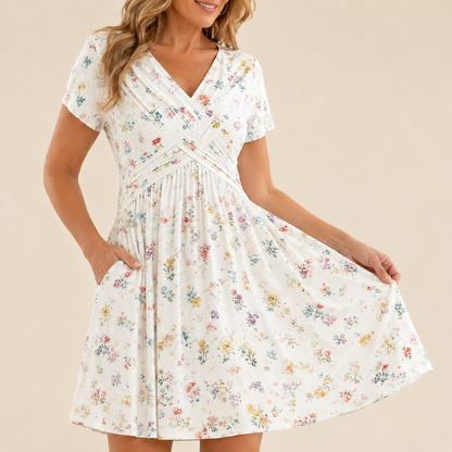 🥳2026 HOT SALE ✨Women's V-Neck Floral Print Dress with Twist Waist