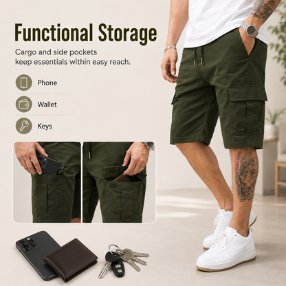 🔥🔥Customer Favorite Men's Shorts Set Khaki Black & Green Slanted Pockets