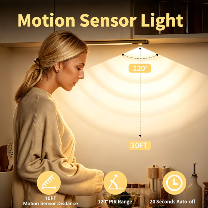 💡 Light Up the Dark | Wireless Motion Sensor Under-Cabinet LED Night Light with 1500mAh Rechargeable Battery 🌙