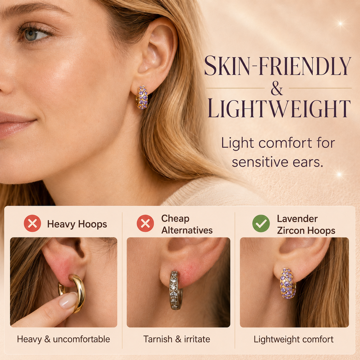 💜 Sparkling Light Purple Zircon Huggie Hoop Earrings