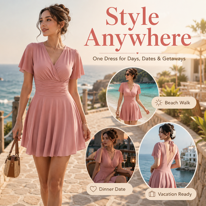 Flutter-Sleeve French Vintage Wrap Dress