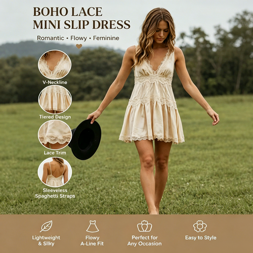 🔥New summer trend | Womens Boho Lace Mini Slip Dress