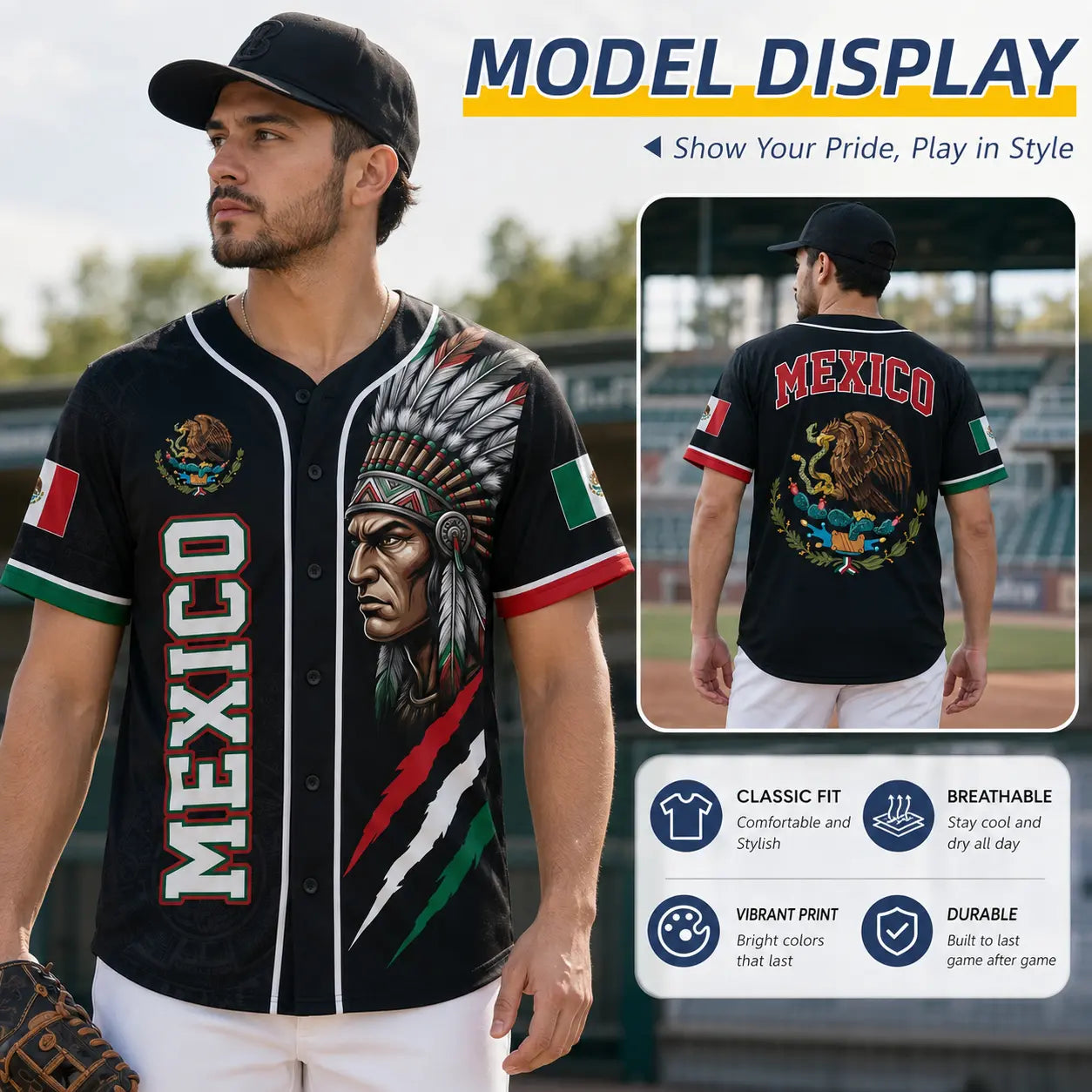 Mexican Flag Eagle Aztec Warrior Jersey - Vintage Style Sports Shirt
