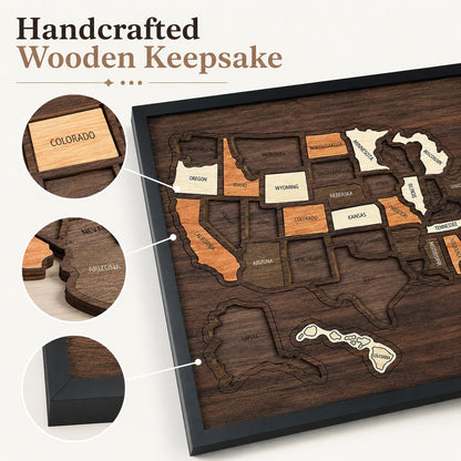 🗺️ Wooden US Travel Map | Removable State Puzzle to Track Your Road Trip Adventures! ✈️