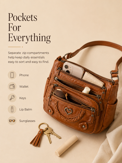📢📢50% OFF !! ⏰Women's Soft PU Leather Multi-Pocket Crossbody Bag