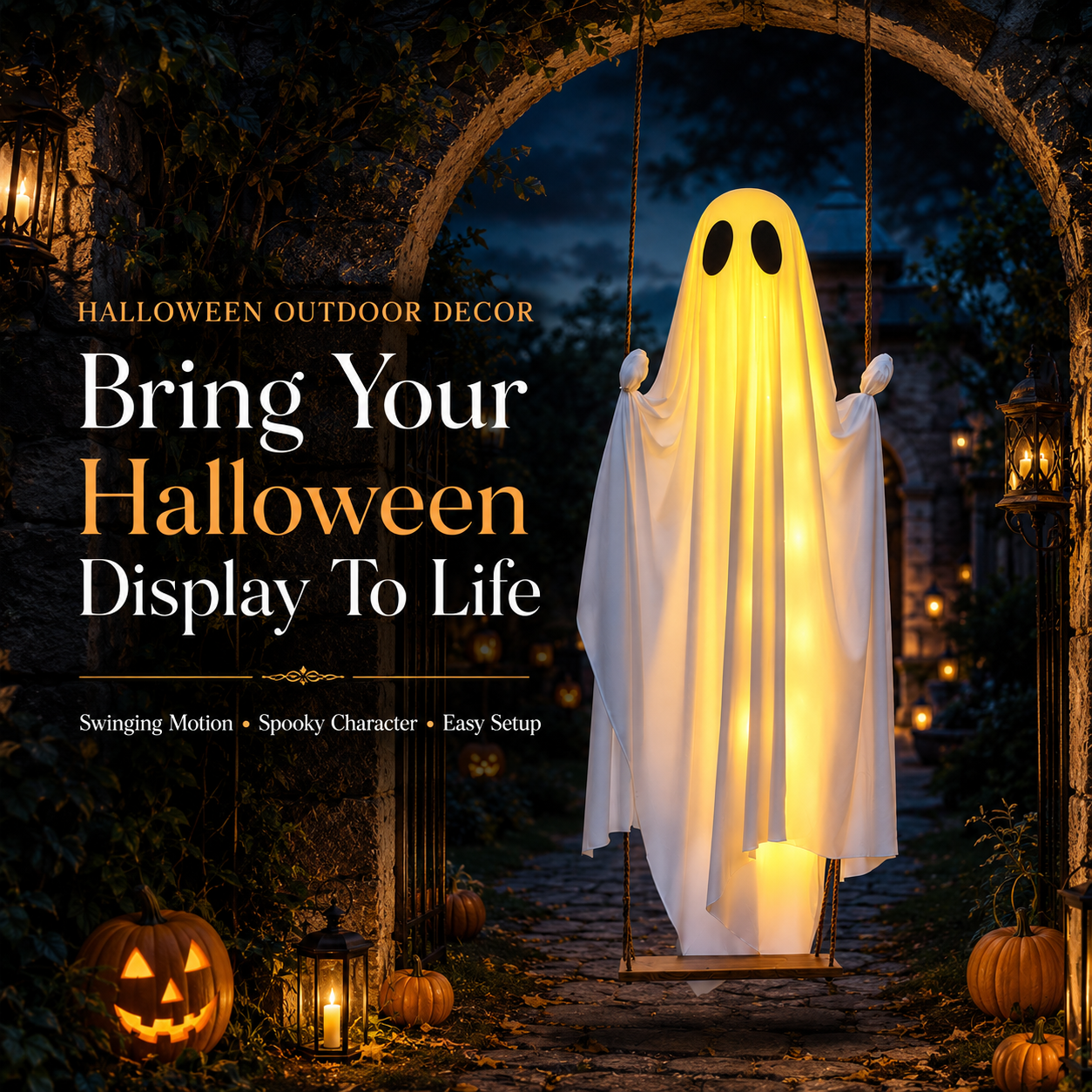 👻 Animated Swinging Ghost Halloween Decoration – Spooky Porch Hanging Ghost For Outdoor Yard Decor