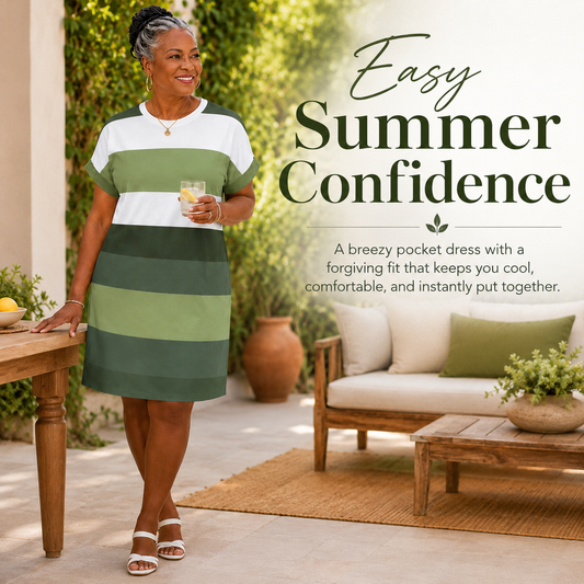 Plus Size Striped Color-Block T-Shirt Dress