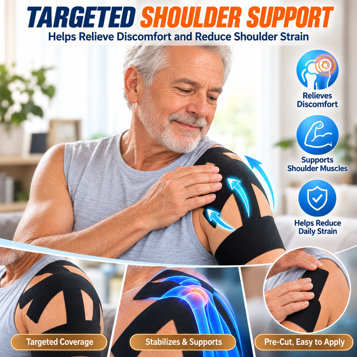 💪 Precut Kinesiology Tape – Senior Shoulder Support 🩹Muscle Strain Relief & Daily Mobility Care for Older Adults 🌿🏃