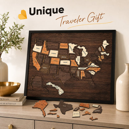 🗺️ Wooden US Travel Map | Removable State Puzzle to Track Your Road Trip Adventures! ✈️