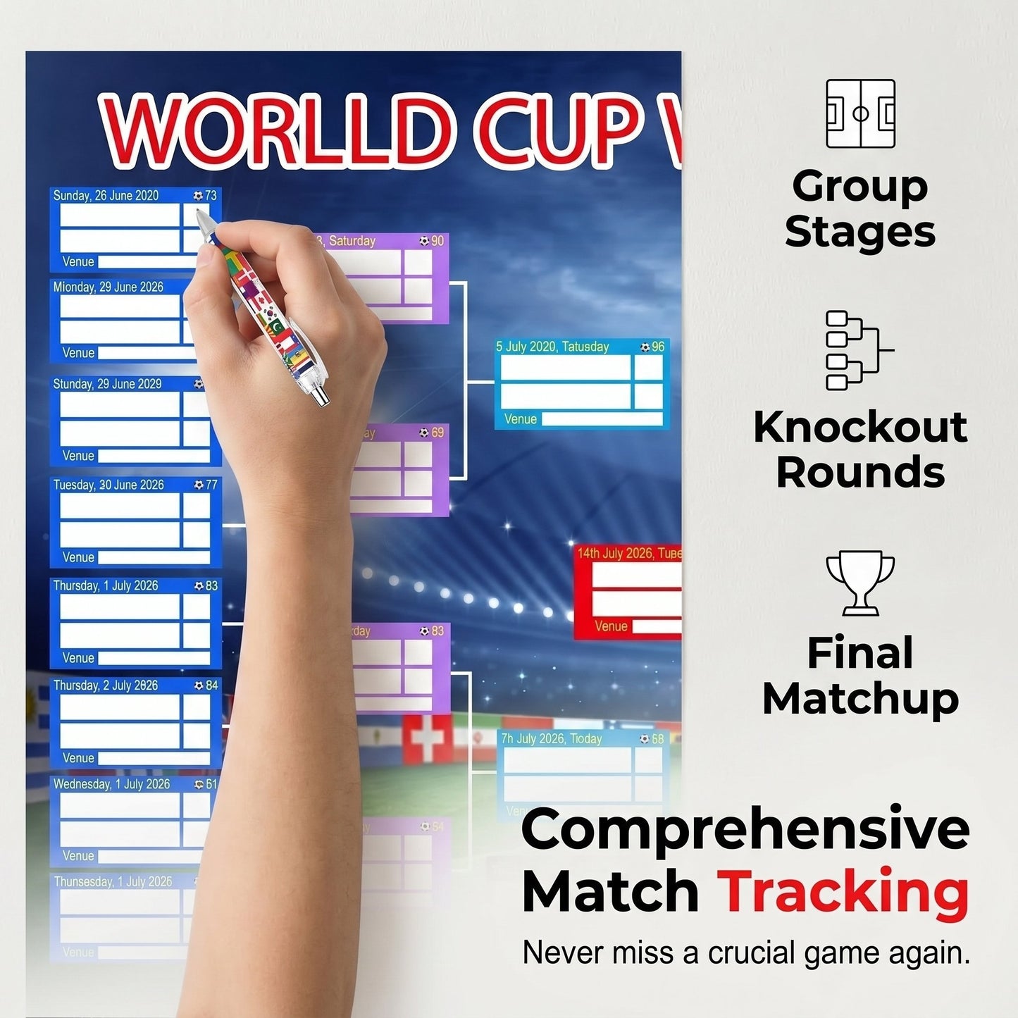 💥Last Day: Buy 2 Get 1 Free - 🗓️ ⚽ 2026 World Cup Poster Set|Group Stage & Knockout Posters (23.6” x 35.4”)