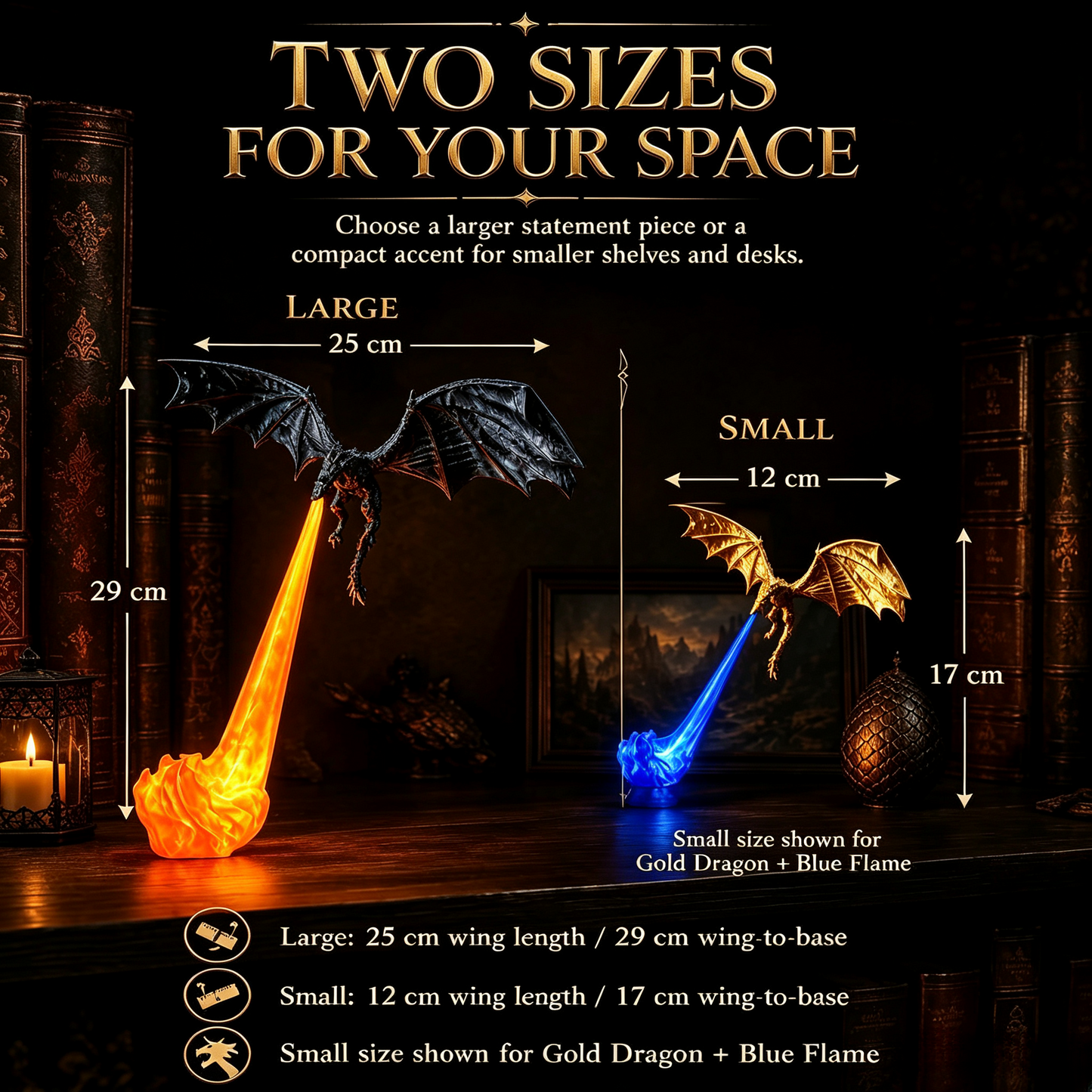 🐉 Dragon Flame Bookends – Gothic Shelf Decor for Book Lovers & Halloween