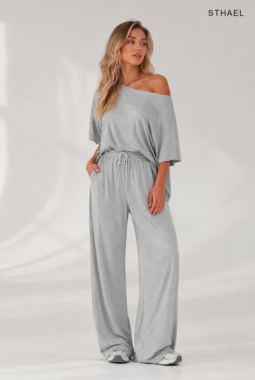Women's Off-Shoulder Top & Wide-Leg Pants Set