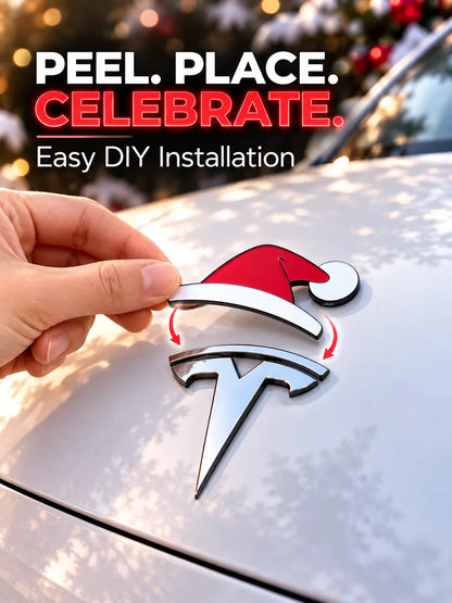 🎅 Christmas Car Emblem Santa Hat Sticker – Festive 3D Holiday Upgrade