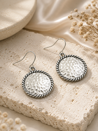 💫Vintage Hammered Metal Drop Earrings– Lightweight Geometric Statement Jewellery ✨