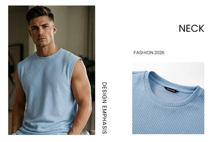 ⚡Hot Sales 49% OFF🔥Men's 2 Piece Rib Knit Sweatsuit Summer Sleeveless Tank Top Baggy Wide Leg Pants Set