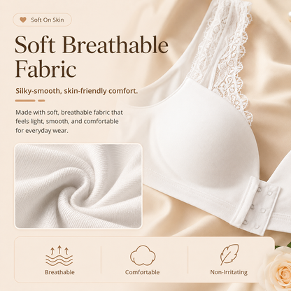☁️Big-size gathered front snap closure fixed cup lace bra-style bra