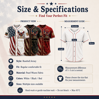 America 250th Anniversary Baseball Jersey | 1776-2026 Patriotic USA Jersey | 4th of July Gift