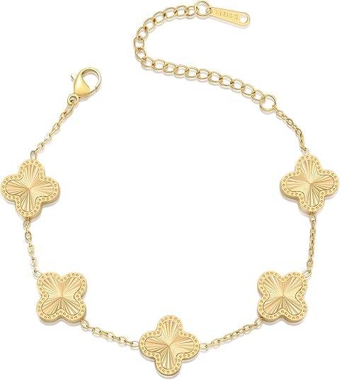 🍀14K Gold Plated Clover Bracelet for Women