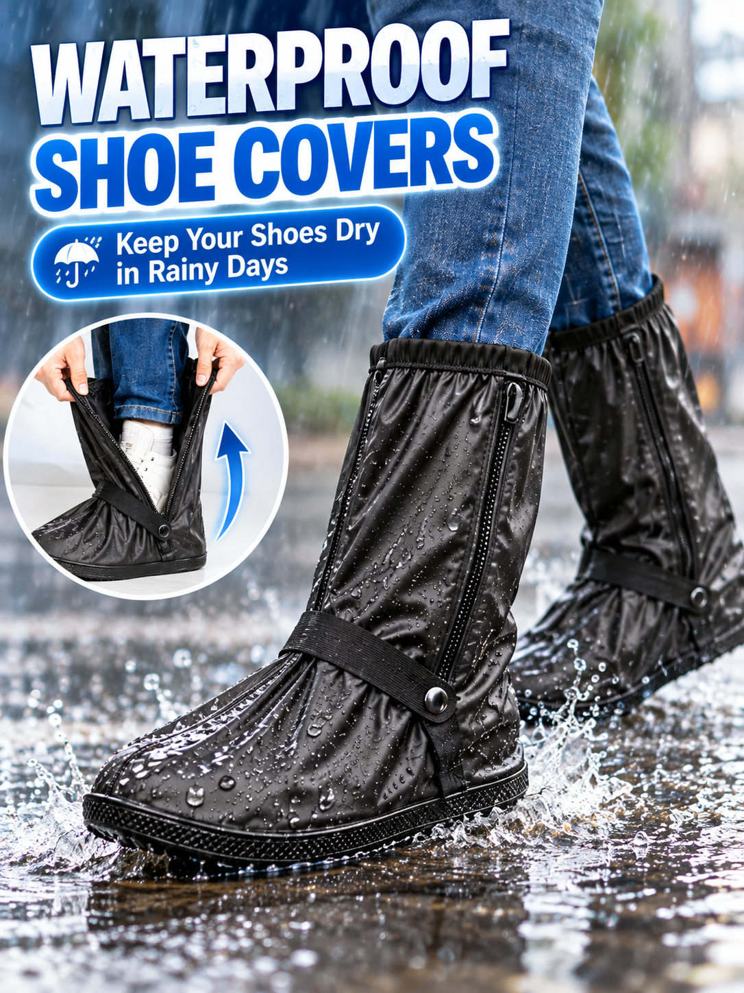🌧️ Waterproof Shoe Covers – Reusable Rain & Snow Guards, Reflective Overshoes for Men & Women