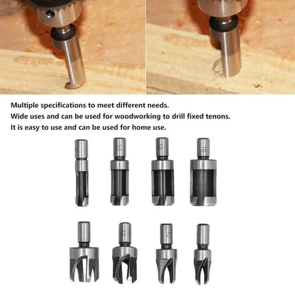 8Pcs Wood Plug Cutter Drill Bit Set | Straight & Tapered Wood Hole Plug Making Bits