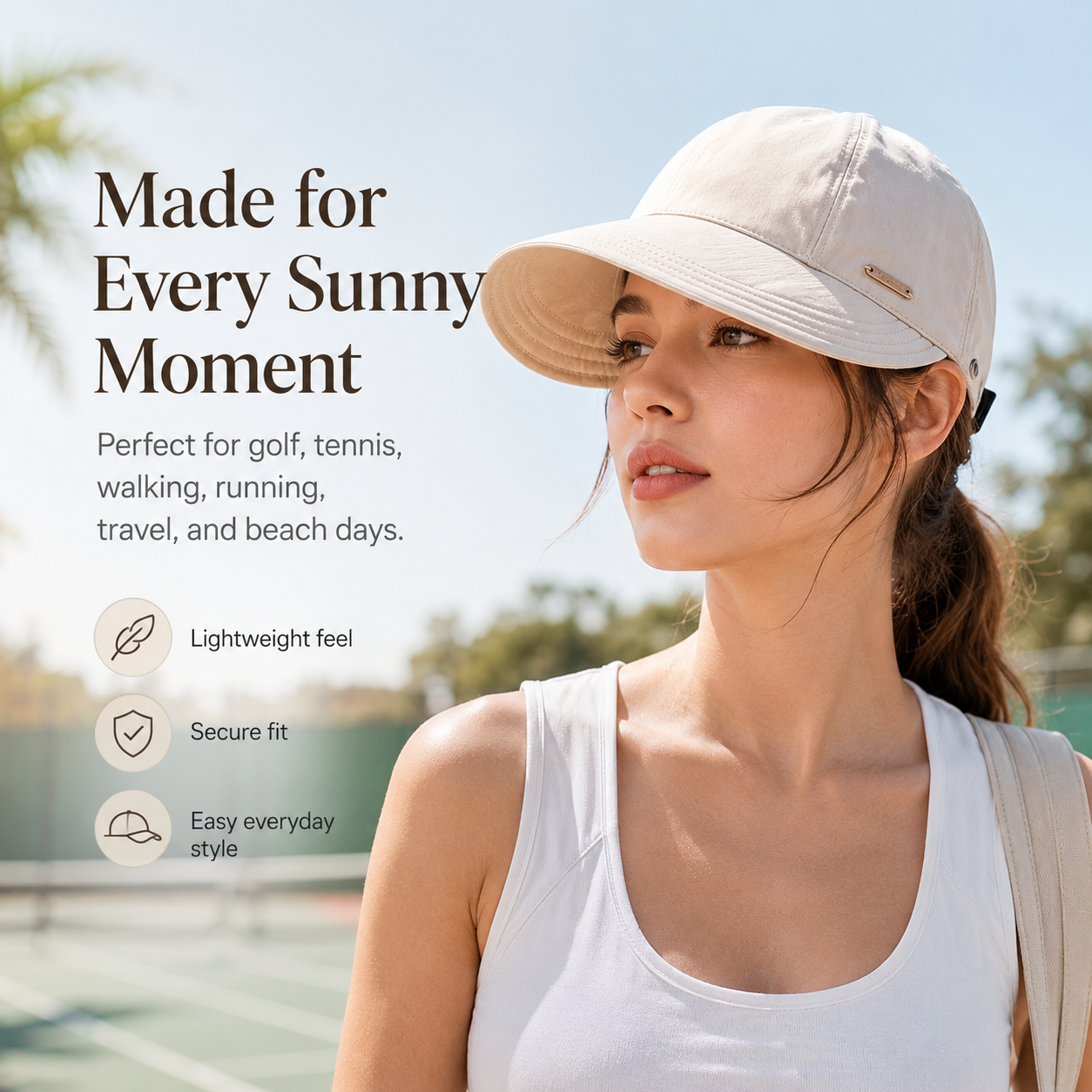 Women's Wide Brim Sun Visor Hat - UPF 50+ Open Top Cap for Ponytails, Golf, and Beach