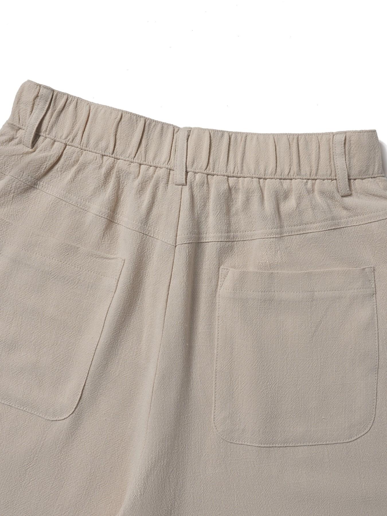 Women's Classical Linen Palazzo Pants Summer Flowy Wide Straight Leg Beach Trousers With Pocket Casual Solid Color Soft Elastic High Waist Lounge Pants