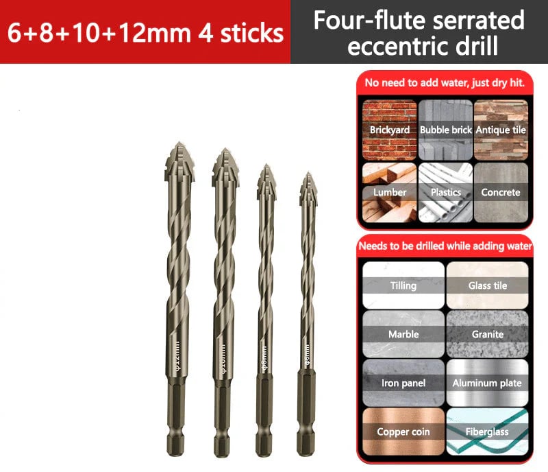 🔥LAST DAY SALE 49% OFF🔥High-Strength 4-Flute Serrated Eccentric Drill Bit Kit