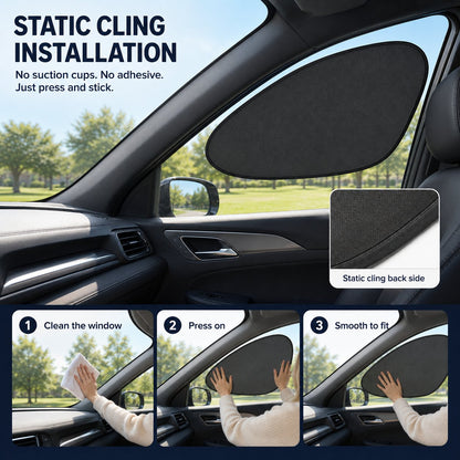 2/4-Pack Car Window Sun Shades - Static Cling UV Blocker & Glare Protector, Foldable Auto Accessories for Sedans & SUVs