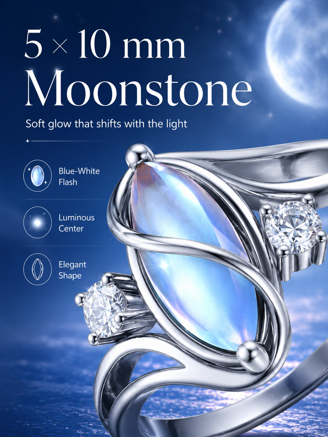 925 Silver Rainbow Moonstone Ring✨Jewelry Trend