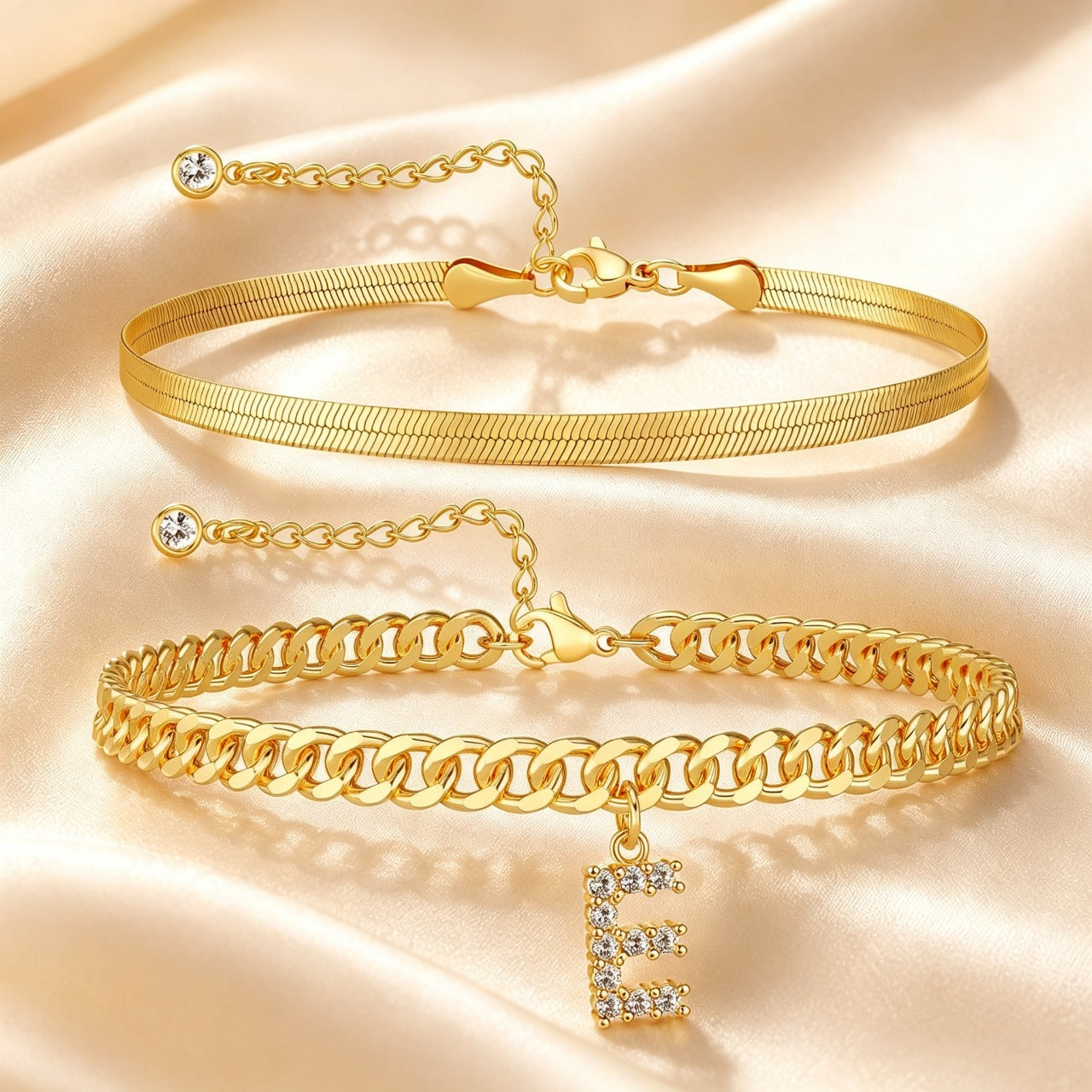✨ Gold Initial Anklet – 14K Gold Plated, Waterproof Adjustable Letter Pendant, Stackable Beach Jewelry