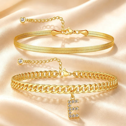 ✨ Gold Initial Anklet – 14K Gold Plated, Waterproof Adjustable Letter Pendant, Stackable Beach Jewelry