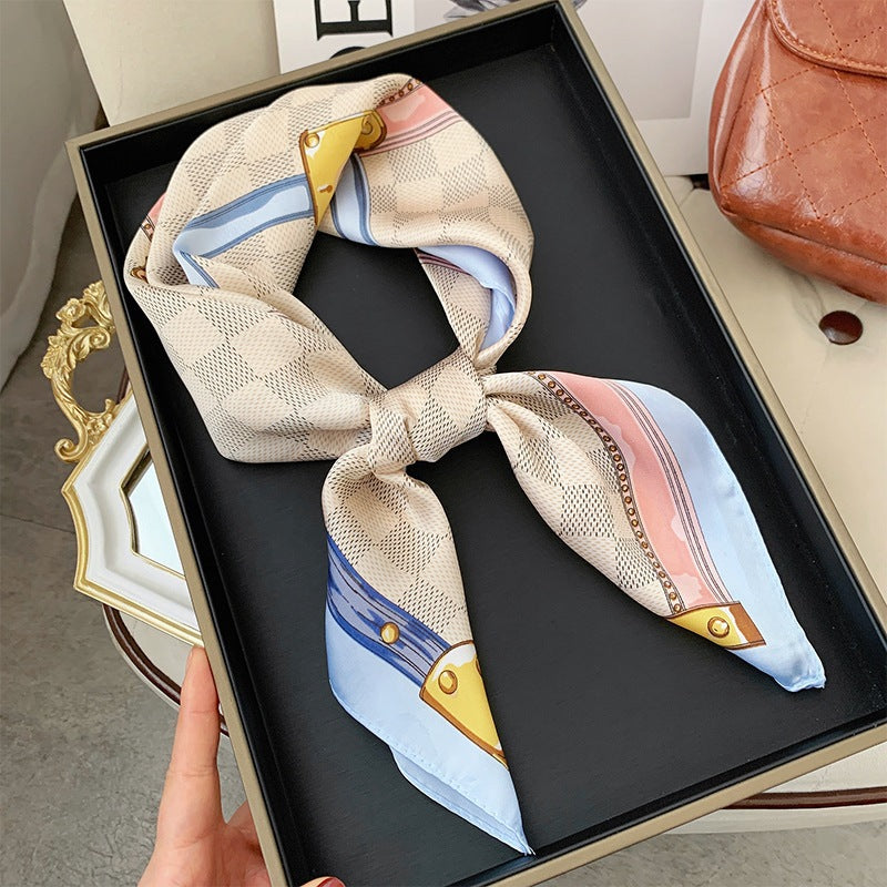 ✨ Satin Square Neck Scarf – Elegant Black & Champagne Fashion Accessory