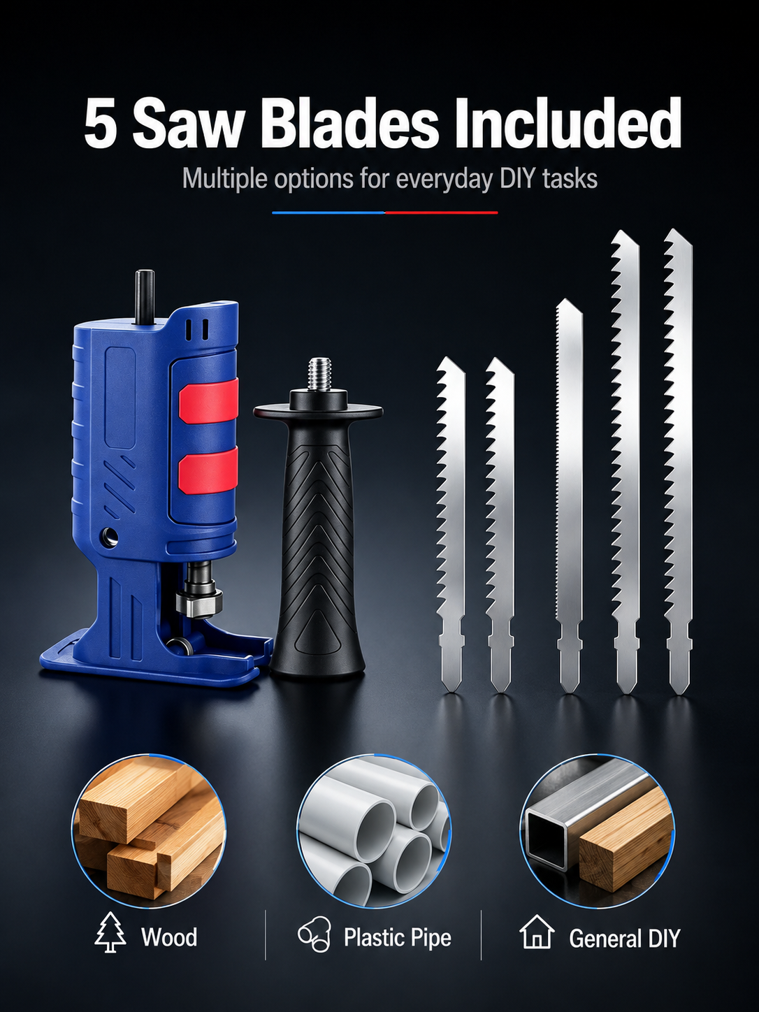 Drill to Reciprocating Saw Adapter, Electric Drill Conversion Attachment with 5 Saw Blades
