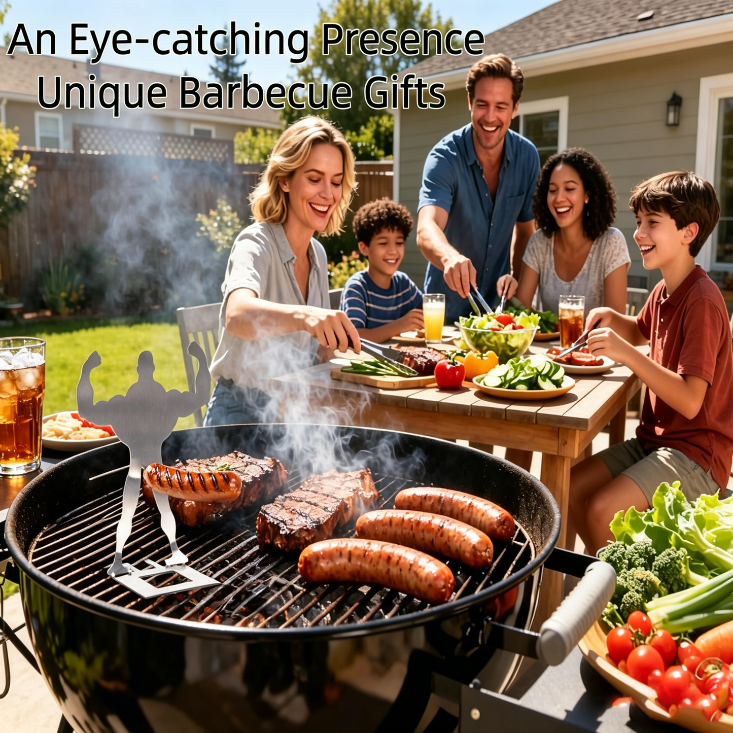 4-Piece Fun BBQ Grill Set with Muscular Man Hot Dog Stand