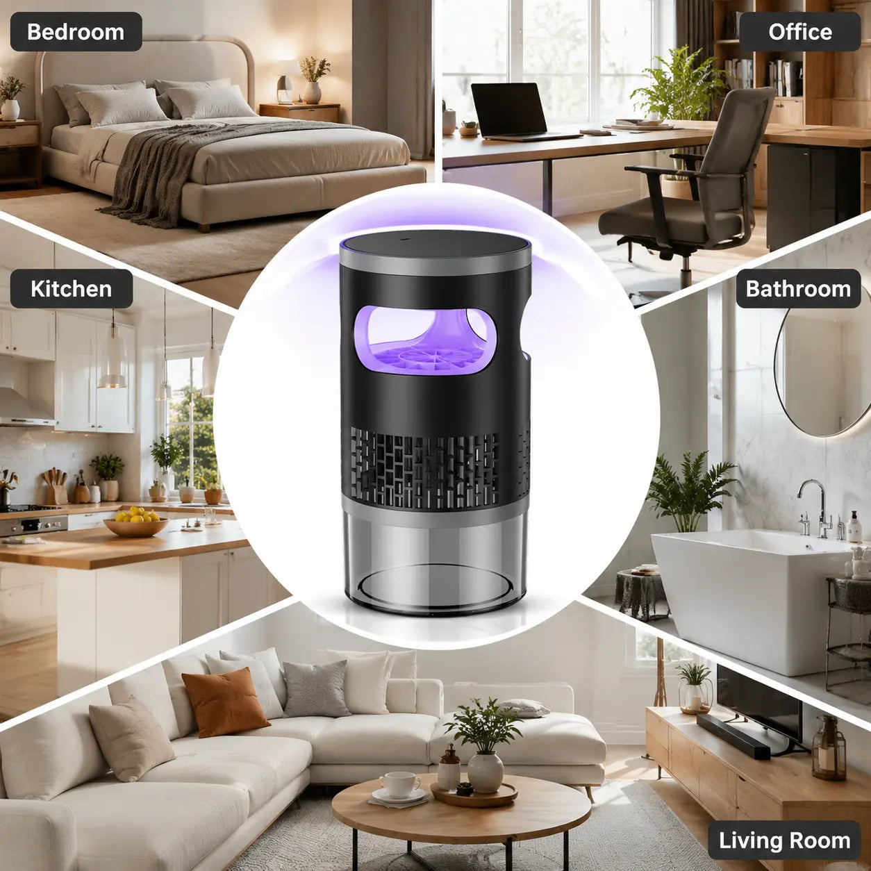 Indoor Insect Trap with Light and Suction Non Zapper Flying Bug Catcher for Mosquitoes Fruit Flies Gnats and Moths
