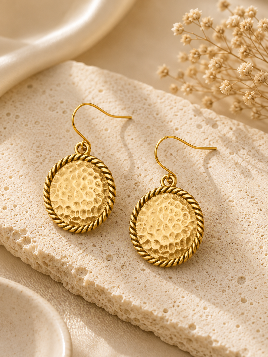 💫Vintage Hammered Metal Drop Earrings– Lightweight Geometric Statement Jewellery ✨