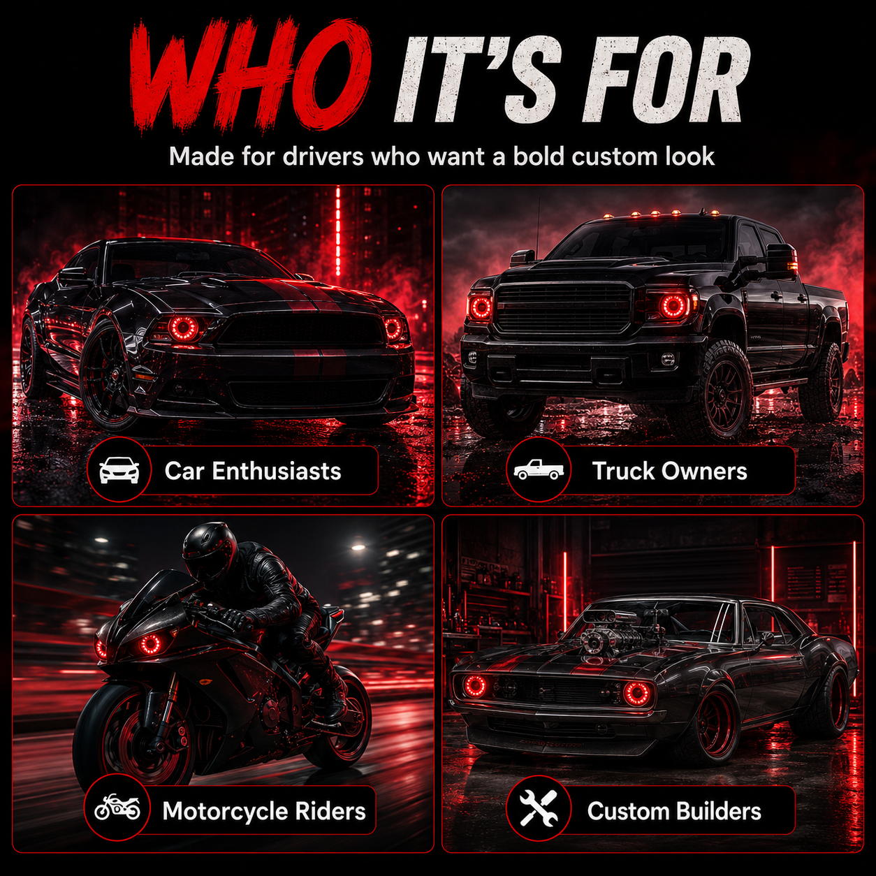🔥 Dynamic Demon Eye LED Projector Lights – RGB Car Headlight Upgrade for Cars & Motorcycles