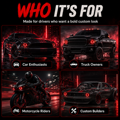 🔥 Dynamic Demon Eye LED Projector Lights – RGB Car Headlight Upgrade for Cars & Motorcycles