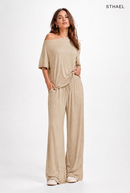 Women's Off-Shoulder Top & Wide-Leg Pants Set