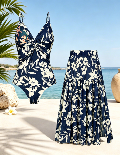 🌴 Women's One-Piece Swimsuit with Cover-Up Skirt