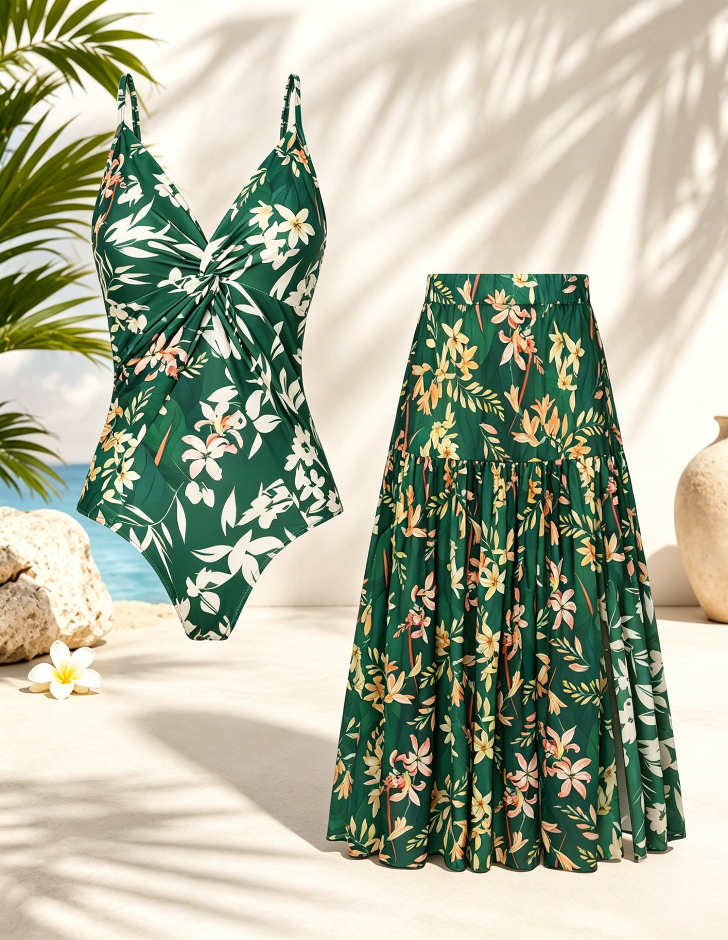 🌴 Women's One-Piece Swimsuit with Cover-Up Skirt