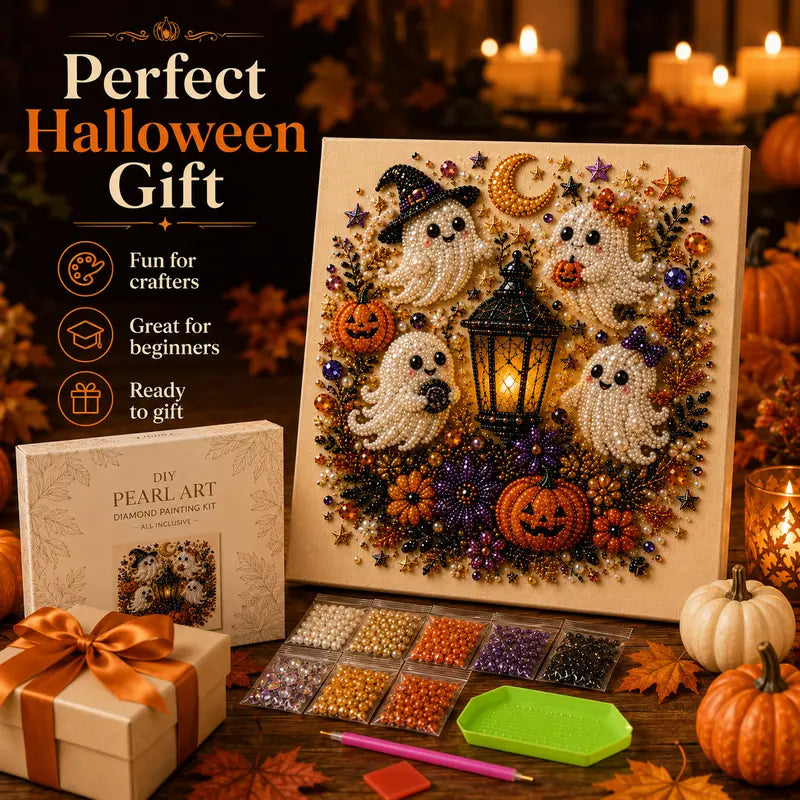 💥 Last Day 49% OFF – 👻✨ Halloween Pearl Art DIY Kit – Turn Tiny Pearls into Spooky-Cute Magic