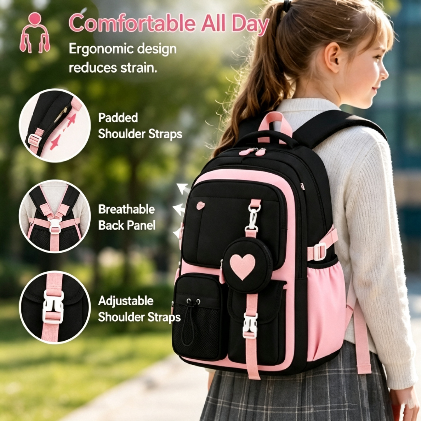 🔥Girl Backpack, Spacious Bookbag, Durable Teens School Bag