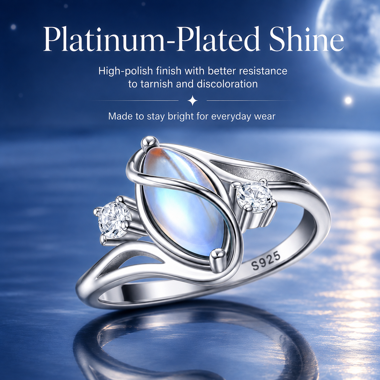 925 Sterling Silver Rainbow Moonstone Ring